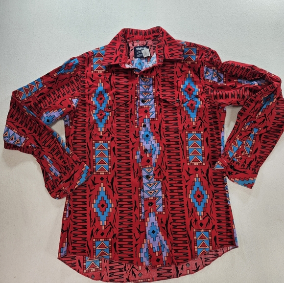 Wrangler Brushpopper Western Shirt 16-35 Large Tall Red Aztec - Picture 1 of 8